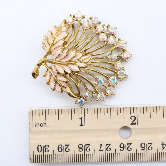 Vintage Mient Brooch/Pin Gold Iridescent Rhinestone Enamel Flower Bouquet Signed - Picture 6 of 6